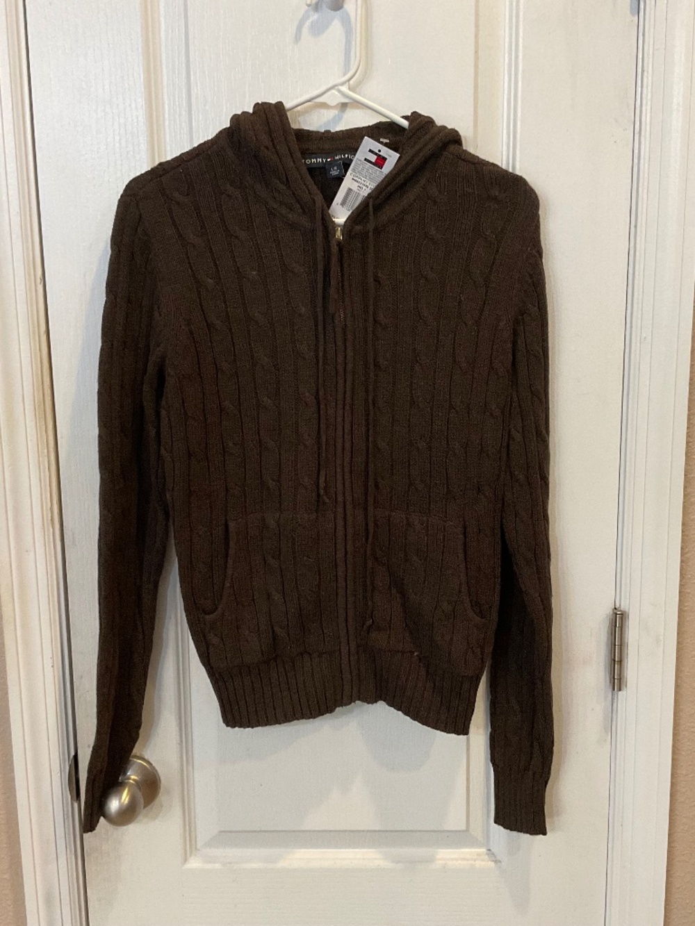 Tommy Hilfiger Brown Zipper Hoodie Cardigan - Size Large - NWT